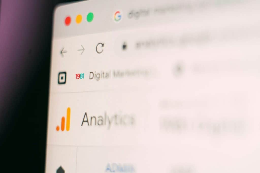 Close up of an open tab with Google Analytics logo visible in the corner.